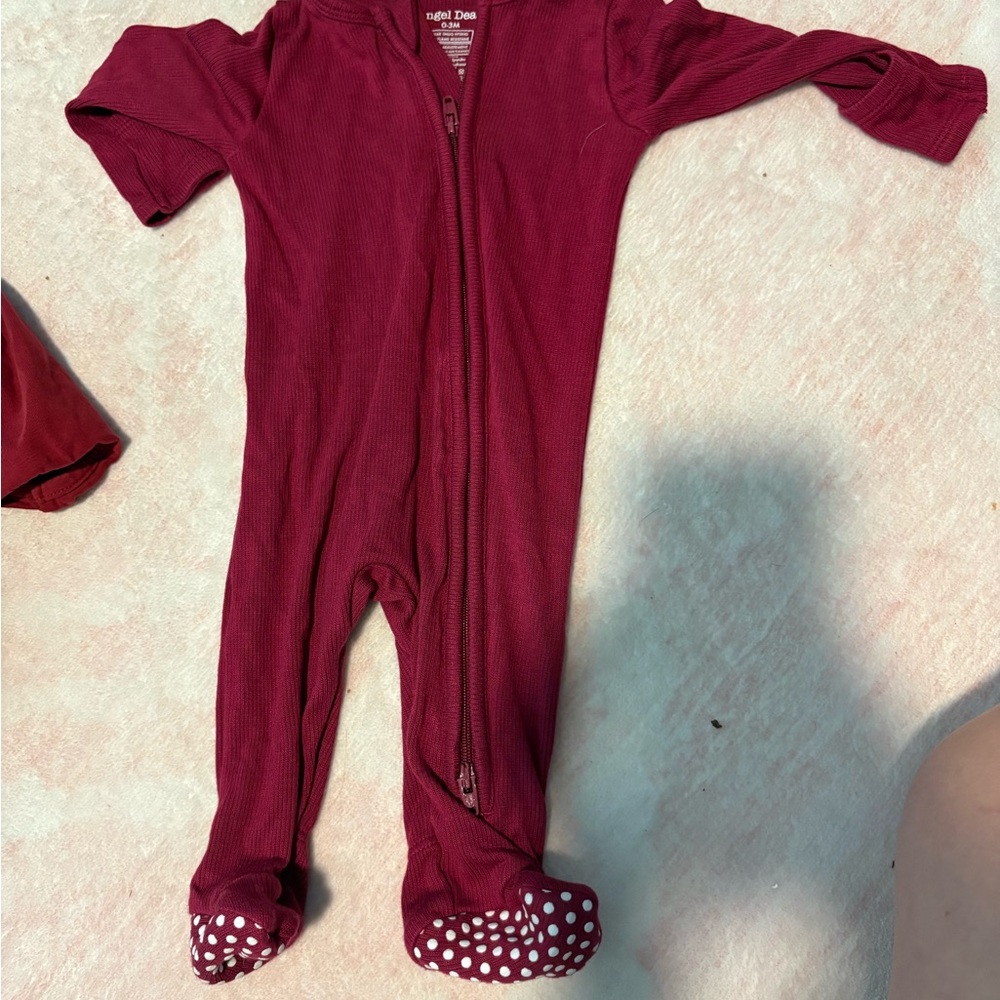 Angel Dear Maroon One Piece with Polka Dot Feet